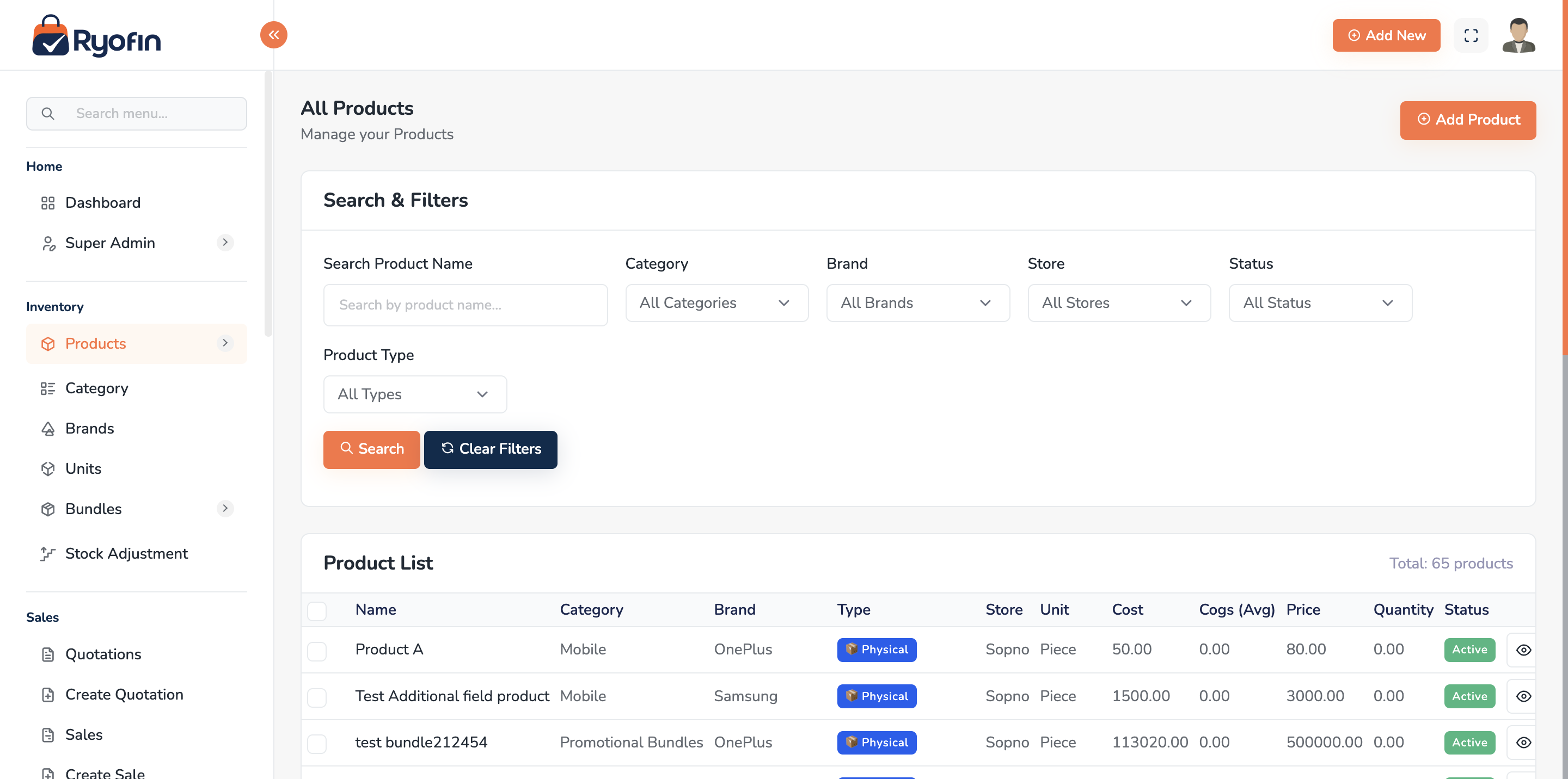 Customer detail page with tabs
