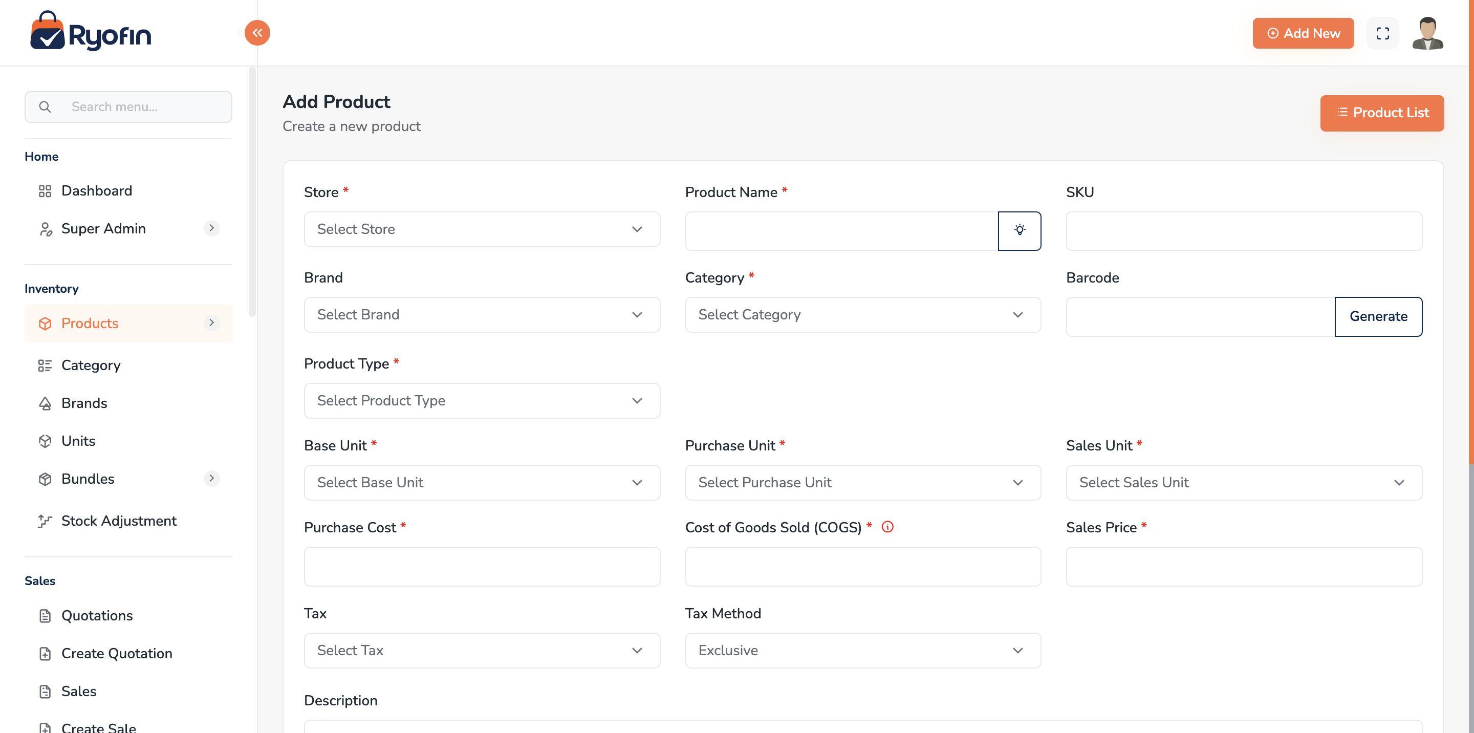 Purchase list with filters