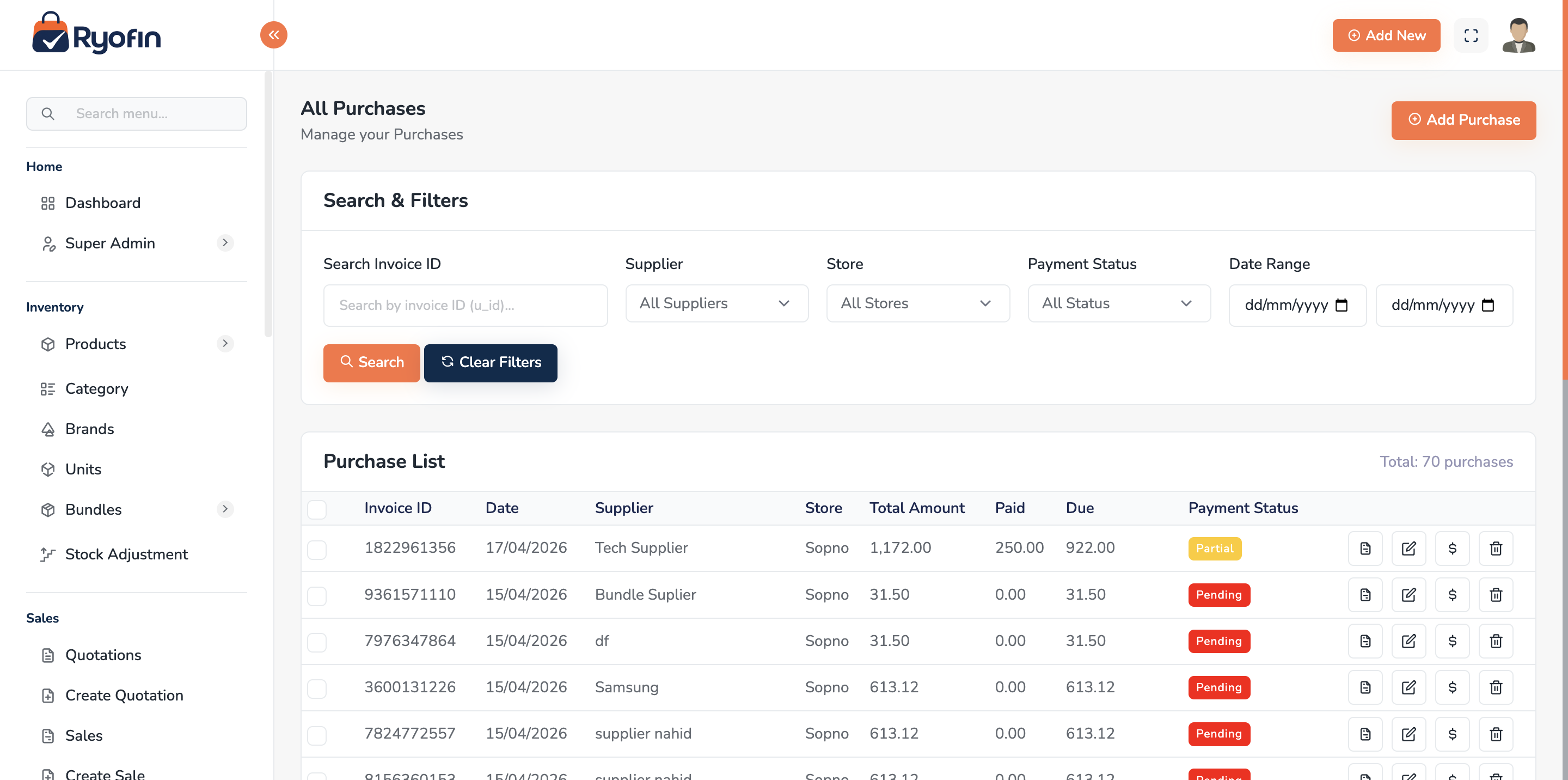 Sales list
