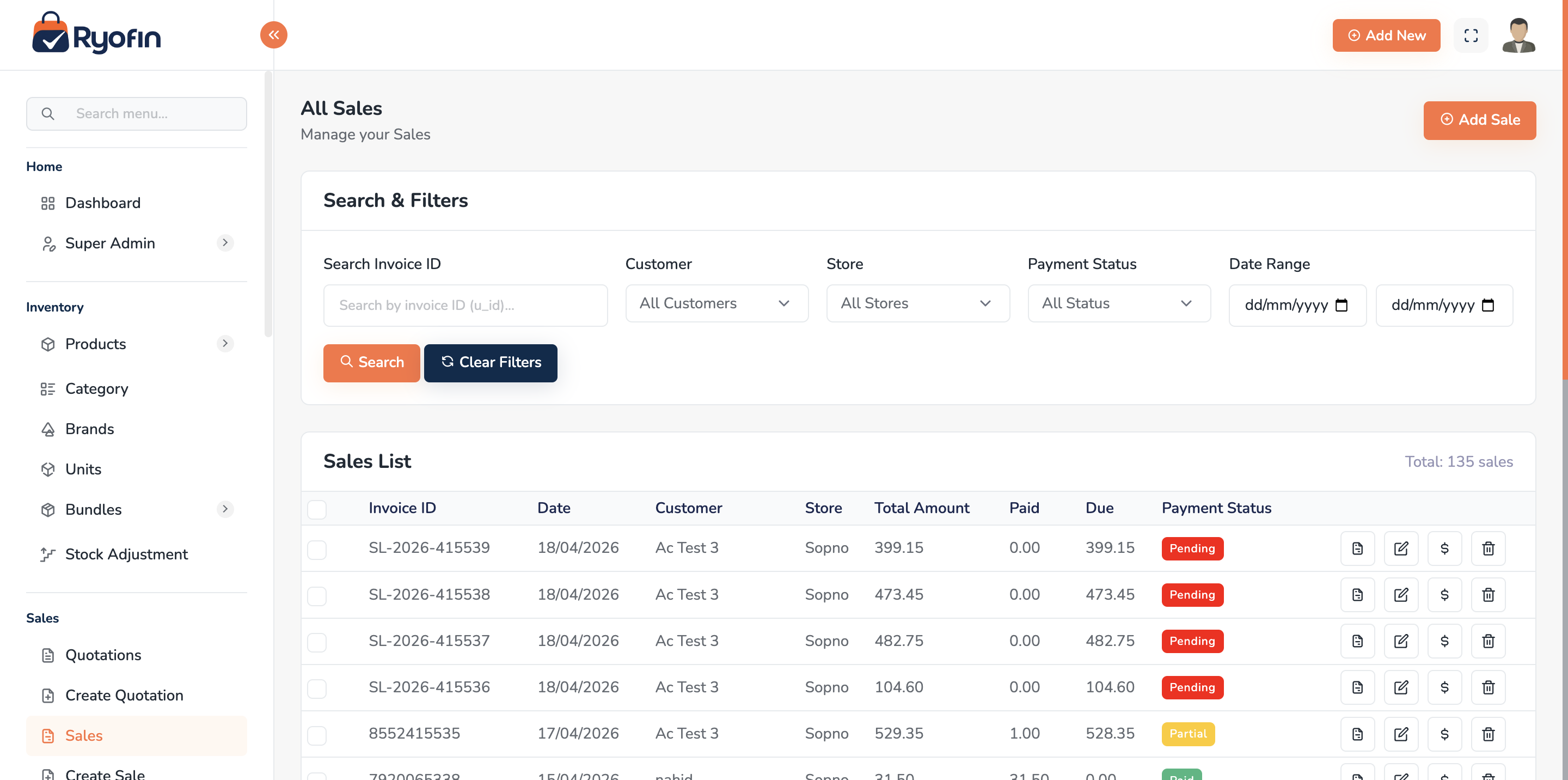 Sale invoice PDF preview