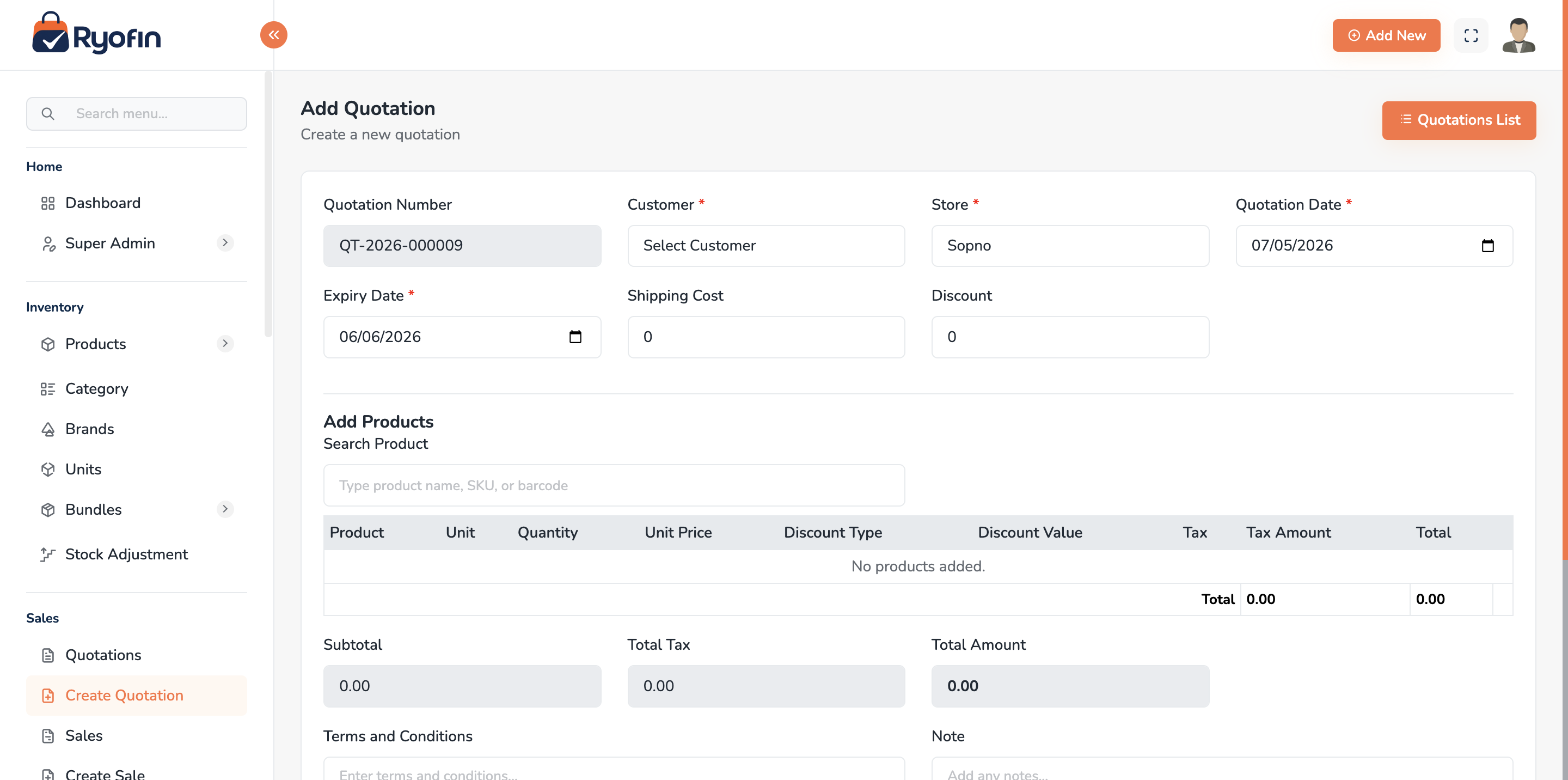 Stock adjustment form